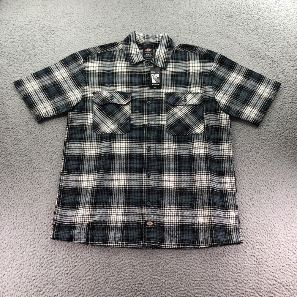 Dickies Skateboarding Shirt Mens Medium Blue Plaid Short Sleeve Workwear NEW